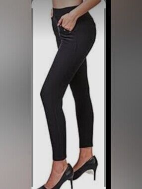 Indero High-Rise Black Skinny Ponte Pants for Women